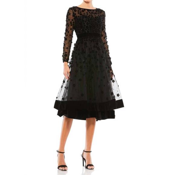 MAC DUGGAL Dresses & Skirts - NEW MAC DUGGAL long sleeve tea-length formal dress in black
